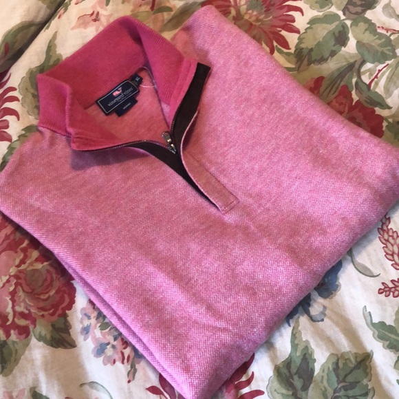 VINEYARD VINES Size XLPink Weave Brown Sueded collar 1/4 zip Merino Wool $229NEW - Picture 14 of 16